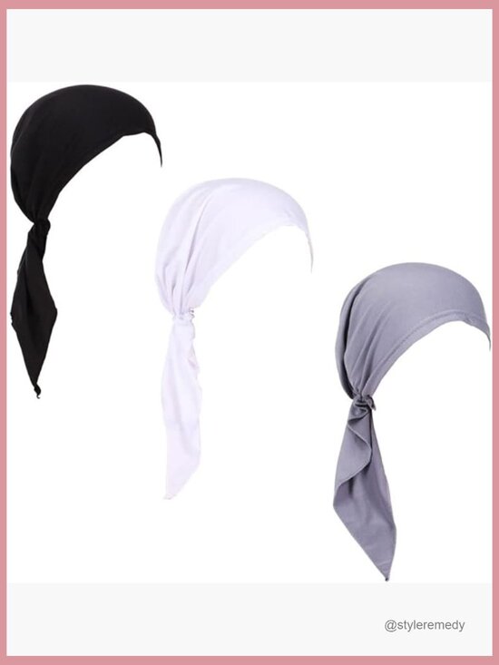 3 Pre Tied Head Scarves Slip On Chemo Beanies Hair Cover Caps main image 4